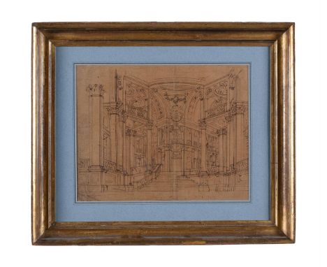 LORENZO SACCHETTI (ITALIAN 1759-1834)AN ARCHITECTURAL STAGE DESIGN Pen and ink on brown paper30 x 38.5cm (11¾ x 15 in.)Proven