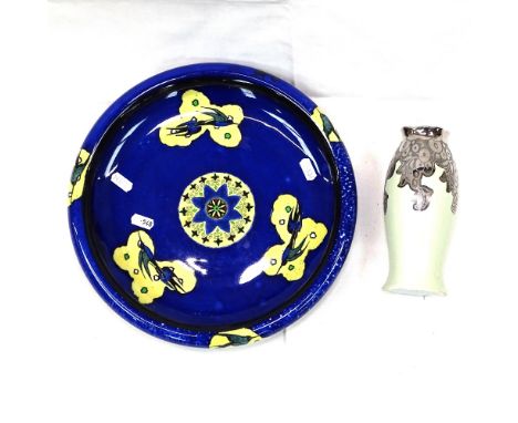 A Carltonware table centre dish with bird decoration, 31cm, and a porcelain vase 