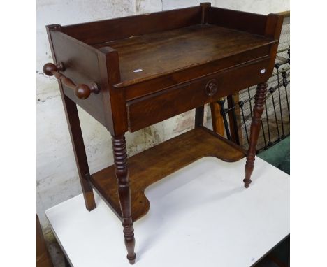 A 19th century mahogany wash stand, with single drawer, shelf under, on turned legs, W70cm 