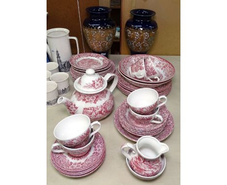 A pair of Doulton vases, 26.5cm, and Broadhurst Constable scenes dinner and teaware 