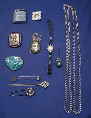 A Chinese green stone pendant, a lady's Rotary wristwatch, a Ronson lighter etc 