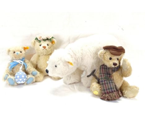 A Steiff polar bear, 2 Steiff teddy bears, and a Franklin Mint teddy bear (4) 