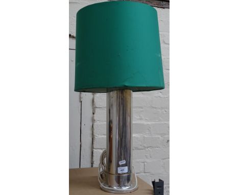 A modern chrome plated cylinder table lamp and shade, overall height 64cm 