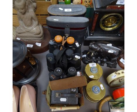 A Zeiss Ikon Box-Tengor camera in original canvas case, and 3 pairs of field binoculars (4) 