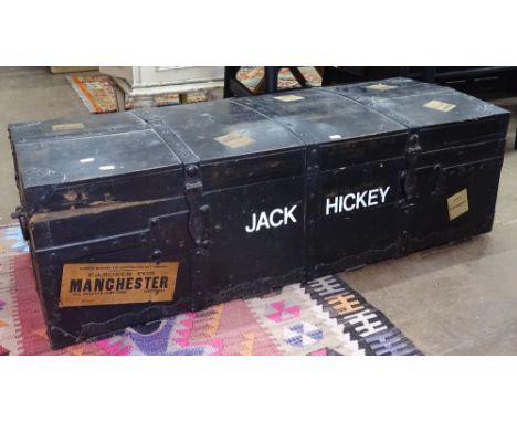 A 19th century steel-bound trunk, L110cm 