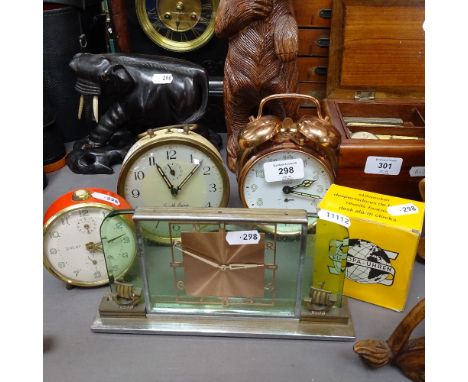 Various desk and alarm clocks, including Art Deco style glass clock (5) 