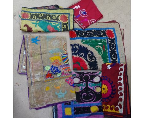 6 Vintage Kashmiri Suzani embroidered throws etc 