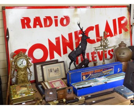 A large French Vintage Radio Sonneclair Television red and white enamel advertising sign, length 196cm 