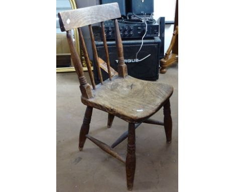 19th century elm-seated child's stick-back chair 
