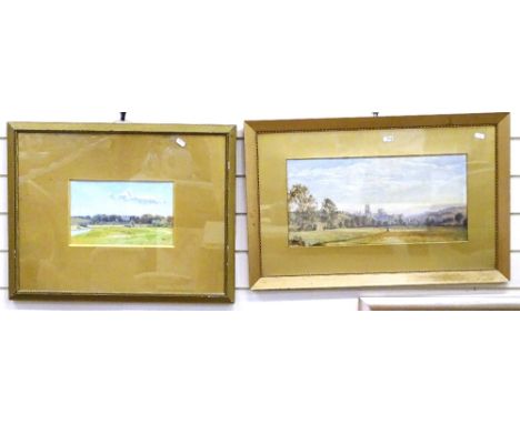 K Bright?, watercolour view of Durham Cathedral, 23cm x 47cm, gilt-frame, and watercolour, meadow (2) 