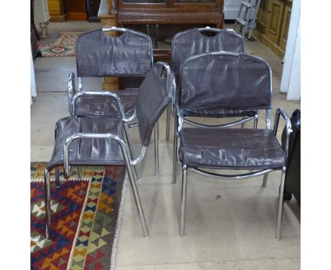 A set of 4 Vintage Italian chrome and leather-upholstered armchairs 