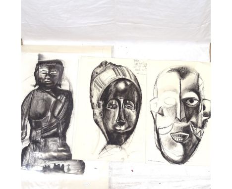 3 unframed portrait studies 
