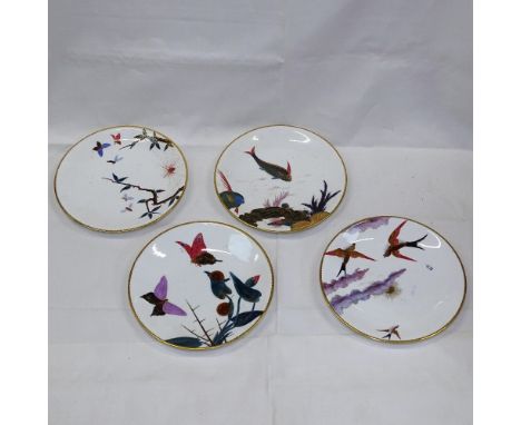 A set of 4 Royal Worcester porcelain plates, with painted and gilded design of swallows and butterflies, 23cm 