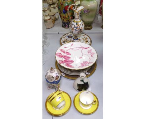 An egg design box, Cauldon cups and saucers, Rye vase, Gien ewer and stand etc 