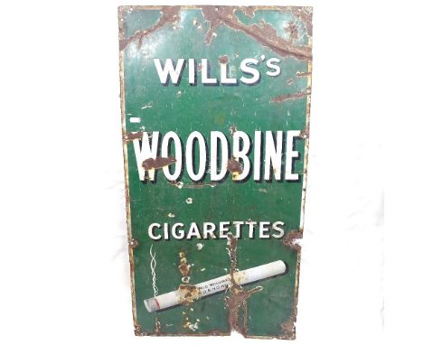 A Vintage Wills's Woodbine Cigarettes green and white enamel advertising sign, height 92cm 