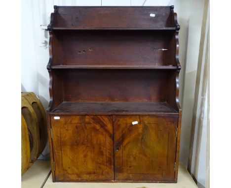 A 19th century mahogany hanging open 3-tier shelf with cupboard doors, W60cm, H86cm 