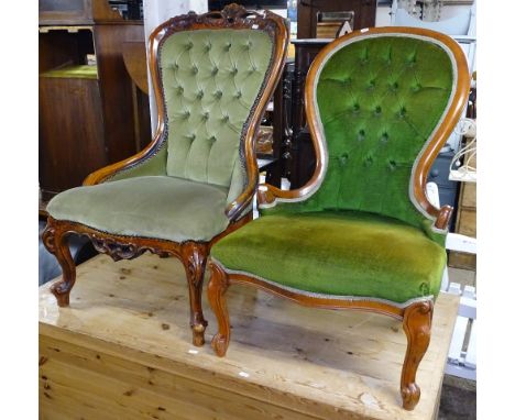 2 mahogany-framed and button-back upholstered nursing chairs 