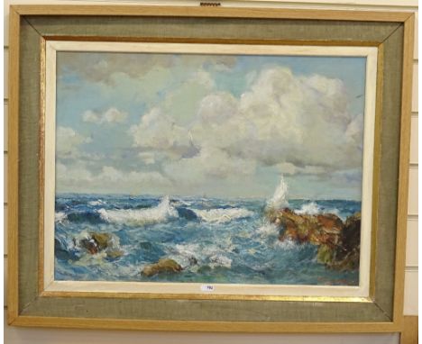 Oil painting, seascape, signed Harry Poulson, 44cm x 58cm 