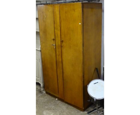 A Vintage maple walnut gentleman's 2-door fitted wardrobe, bears label to the inside of the door, W108cm, H183cm 