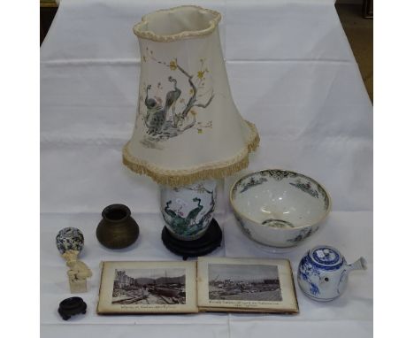 Oriental items, including table lamp, teapot etc 