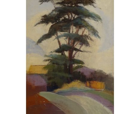 R Godden, coloured pastels, fir tree, 16" x 13", framed 