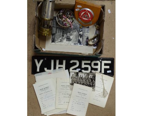 A modern miner's lamps, various letters from Buckingham Palace steward relating to State banquets, local London Road St Leona