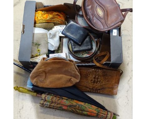 Various Vintage handbags and purses, parasols etc 