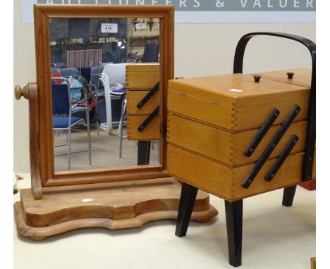A pine swing toilet mirror, and a cantilever sewing box 