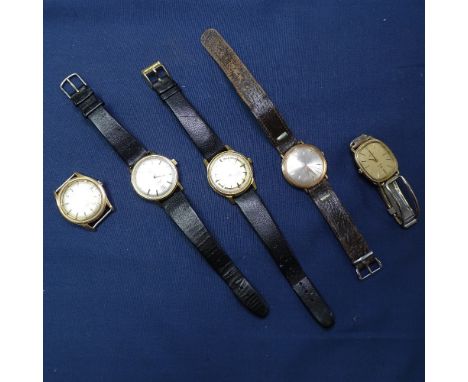 5 Vintage gent's wristwatches, including Favre-Lemba and Omega 