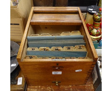 A Vintage Referee oak tambour-front letter file box, length 38cm 