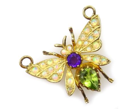 Peridot, amethyst and opal silver-gilt (tested) butterfly pendant Condition Report Width = 2.5cmClick here for further images