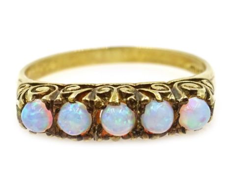 Five stone opal silver-gilt ring, stamped Sil Condition Report Size N-OClick here for further images, condition, auction time