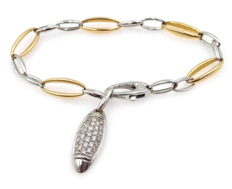 Chimento 18ct white and yellow gold link bracelet with diamond set navette finial, hallmarked, in original box Condition Repo
