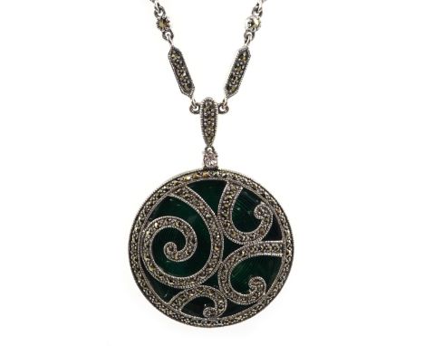 Silver marcasite and enamel pendant necklace, stamped 925 Condition Report Click here for further images, condition, auction 