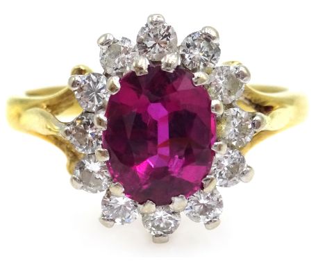 18ct gold ruby and diamond cluster ring, hallmarked Condition Report size K 4gm 9ct adjusterClick here for further images, co