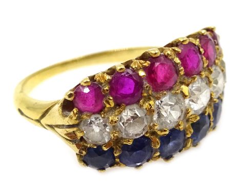 18ct gold (tested) sapphire, ruby and diamond Patriot ring Condition Report Approx 4.7gm, size NClick here for further images