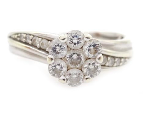 White gold diamond cluster ring, hallmarked 9ct, diamonds 0.42 carat Condition Report Approx 3.1gm, size K-LClick here for fu