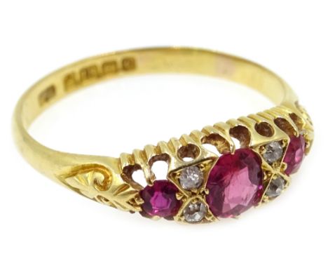 Edwardian 18ct gold ruby and diamond ring, Birmingham 1902  Condition Report Approx 3.2gm, size TClick here for further image