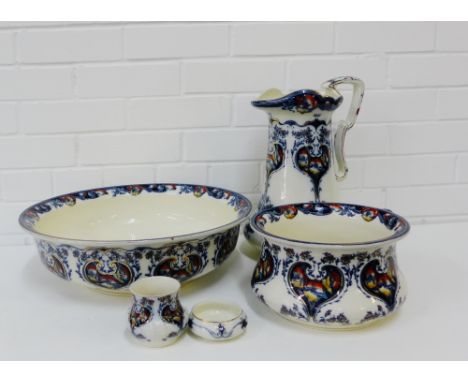 A Losol Ware 'Kromer' patterned Art Nouveau toilet set comprising basin, jug, chamber pot, small vase and small bowl, (5) 