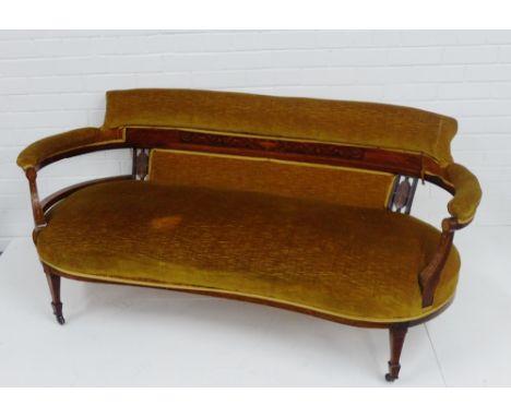 A rosewood and inlaid parlour sofa, with upholstered back, arms and seat, on tapering supports, 70 x 165cm 