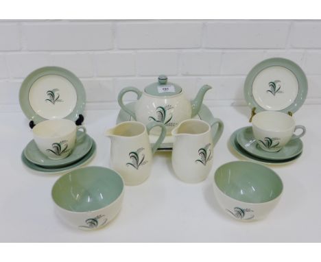 A Copeland Spode 'Olympus' patterned teaset comprising nine cups, eleven saucers, twelve side plates, two sugar bowls, two cr