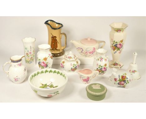 A collection of mid 20th Century ceramics, to include Ansley vases, Wedgewood Jasperware pot, Port Merion bowl, Royal Doulton