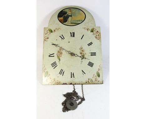 A Victorian longcase clock movement with hand painted enamelled dial. 47.5cm long, 33.5cm wide. 