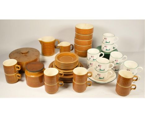 A collection of Hornsea 'Saffron' dinnerware 'C1970s, together with Hornsea 'Farmyard' cups &amp; saucers, Wedgewood Jasperwa