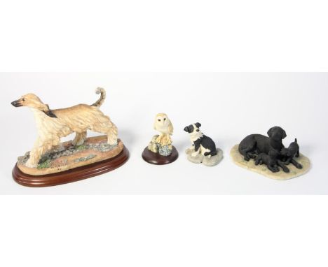 Border Fine Arts - Model of an Afghan dog B0588, together with a Labrador group, a Border collie and a barn owl. (4)