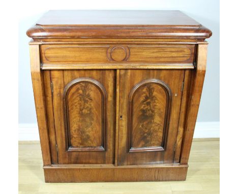 A Victorian and later mahogany chiffonier, freeze drawer over two cupboard doors, 89 x 50 x 96 cm 