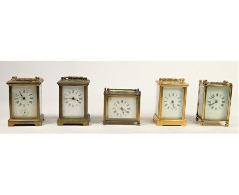 A collection of five manual wind brass cased carriage clocks. (all at fault) 