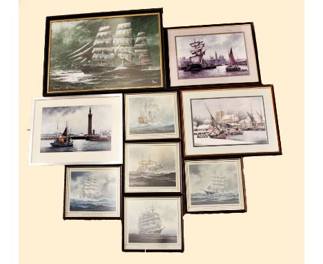 A J. Rigg signed print, depicting Grimsby docks together with two other Jack Rigg prints, a S. Dews framed print "The Tweed" 