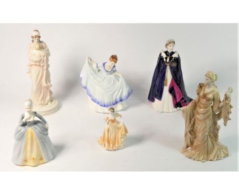 A Royal Doulton figurine 'Pamela' HN 3223, together with five other figurines by Wedgwood, Royal Worcester, and Coalport. (6)