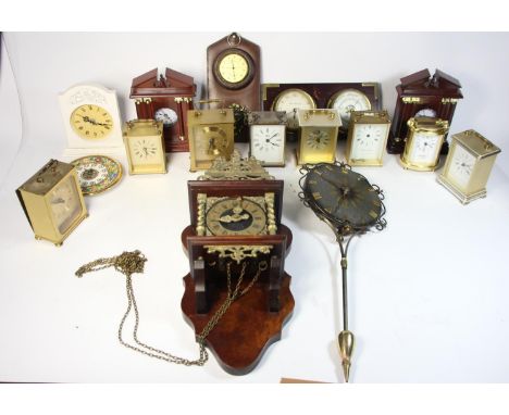 A Dutch 'Nu Elck Syn Sin' wall clock, together with a collection of carriage clocks, Westminster chime oak cased mantle clock